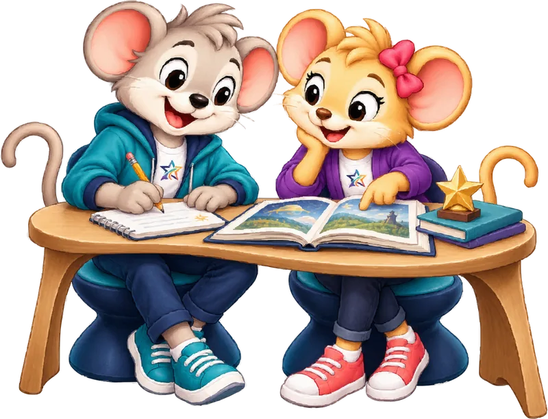 Astro writing and Nova reading together at a desk